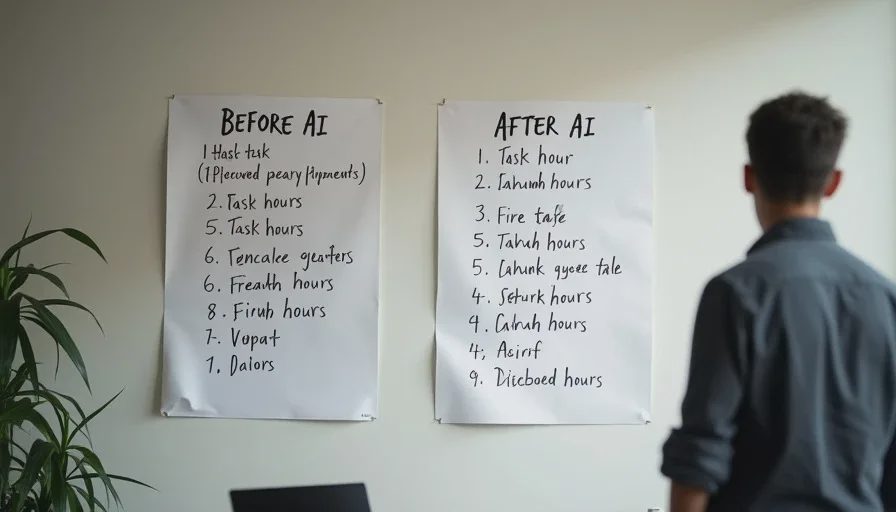 Before AI and After AI handwritten task lists side by side.
