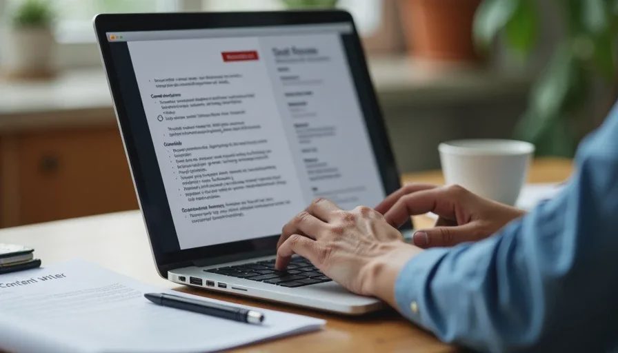 Hands reframing resume from content writer to content ops.