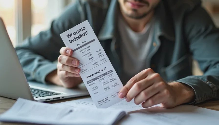 Worker holding unchanged pay stub and same-hours calendar.