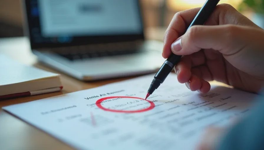 Person circling AI error with red pen, model missed it.