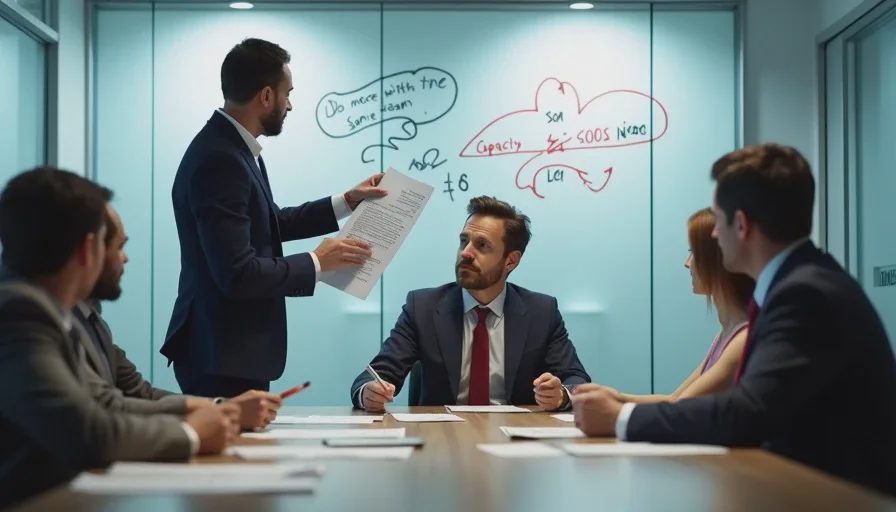 Executives reviewing capacity and headcount after AI productivity gains