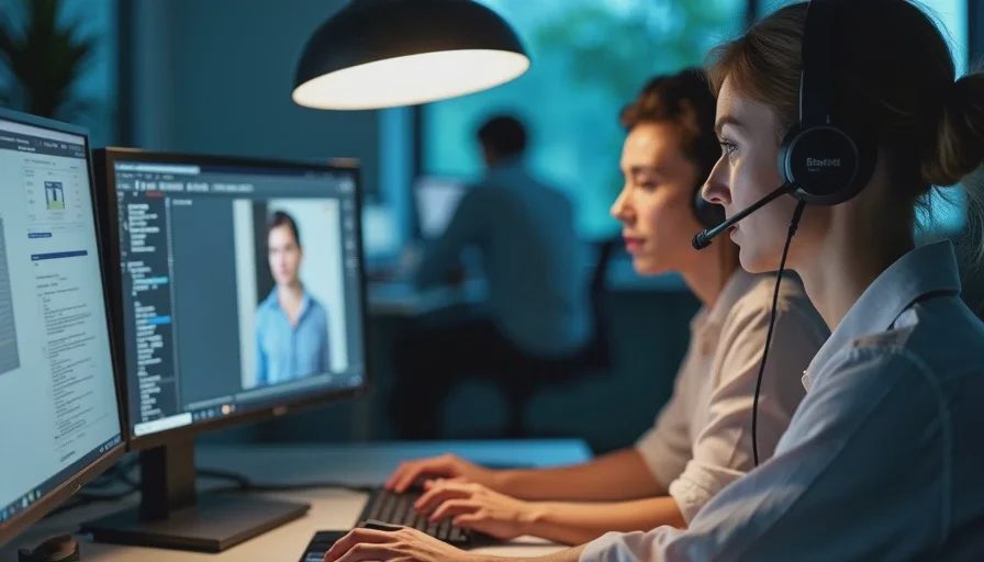 Support agents monitoring AI routine tickets and escalation.